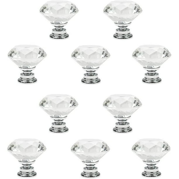 10X Crystal Glass Cabinet Knob Diamond Shape 30mm Drawer Cupboard new style